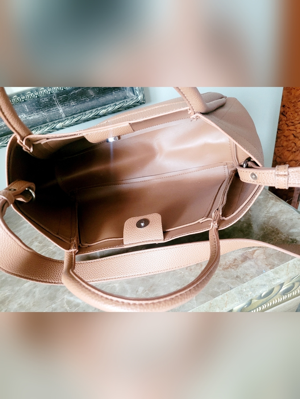 Newbella Kelly Brown Lightweight Faux Leather Top-Handle Shoulder Tote Bag NEW - Picture 8 of 16